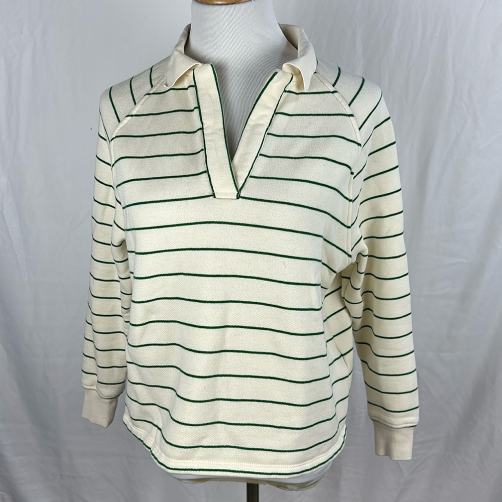 Madewell Oversize V-Neck Striped Fleece Pullover/Sweatshirt